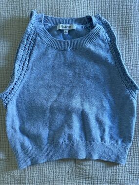 Madewell Pale Blue Crochet-Trim Sleeveless Knit Top